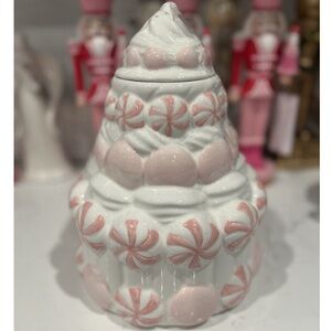 PEPPERMINT & PINE  Meringue Frosting Canister Cookie Jar Pink Sugar Christmas